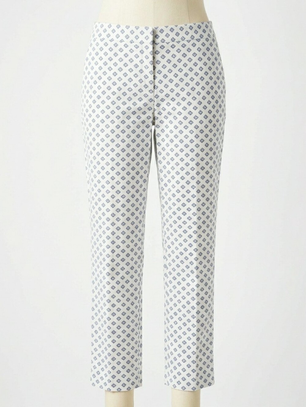 Tommy Hilfiger Madison Blue White Geometric Slim Stretch Ankle Pants Size 6